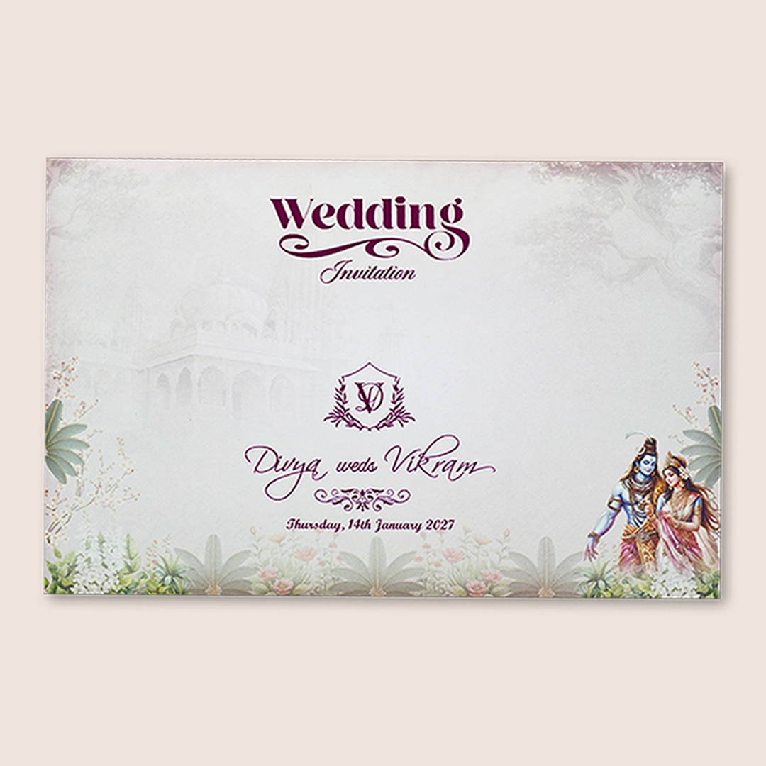 Grey Divine Shiva Parvati Wedding Card - KNKT1902C