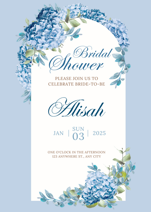 Blue Hydrangea Bridal Shower Invitation-AABSI001