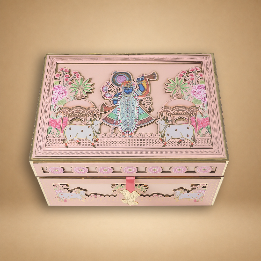 Pink Premium Shreenathji Luxury Invitation Box - KNLW20241