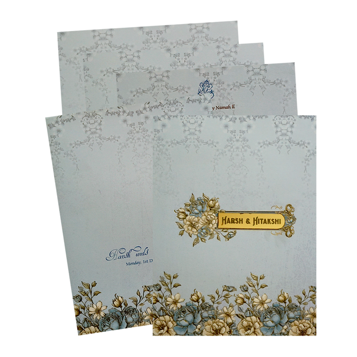 Blue Floral Wedding Card-King of Cards