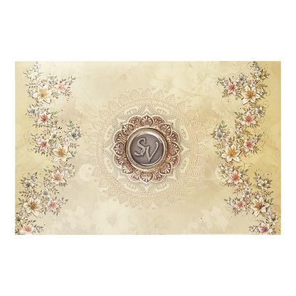 Beige Floral Padded Wedding Card-KSI64050