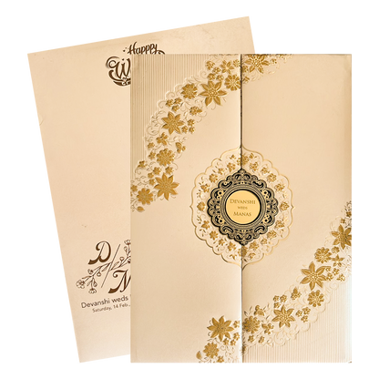 Check out Gold Floral Padded Wedding Card at best price. ✅WhatsApp Support ✅Express Delivery.|King of cards.