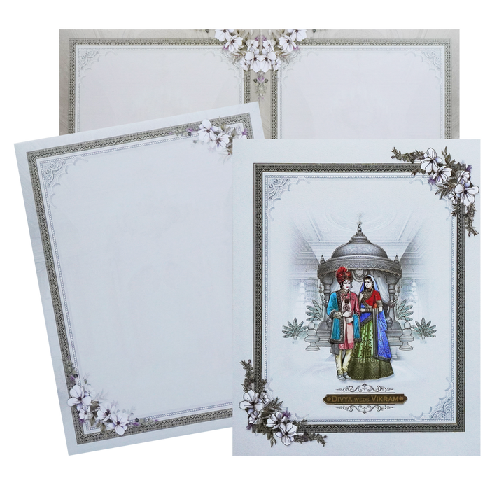 Celebrate in style with customized Grey Bride Groom Nameplate Box Wedding Card Order now! ?WhatsApp Support ?Express Delivery.