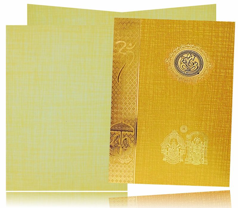 Gold Classic Paper Print Wedding Cards With Bride And Groom-KNCP817N-King of Cards