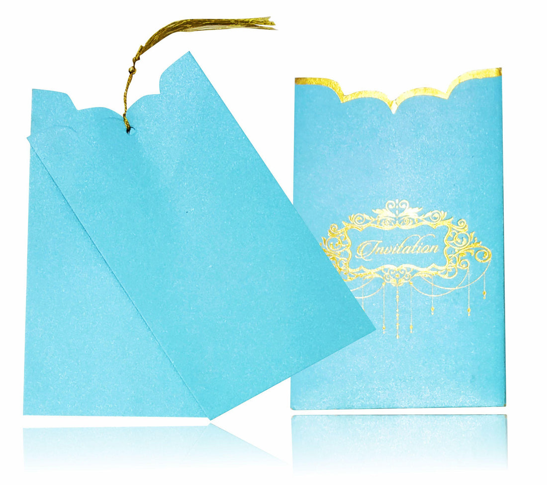 Check out the collection ofBlue personal gold foil border with two blue inserts and gold foil invitation print designinvitation card at best price. ? Customer Support ? Home Delivery