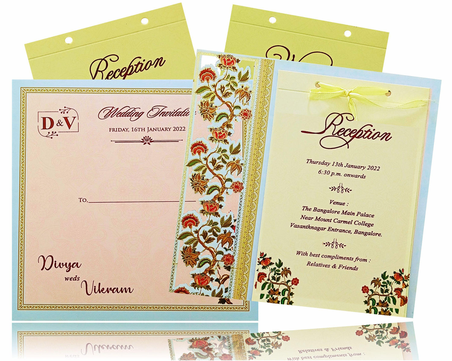 Pretty Red Flower Design Sky Blue Invitation Card - KNKA8053