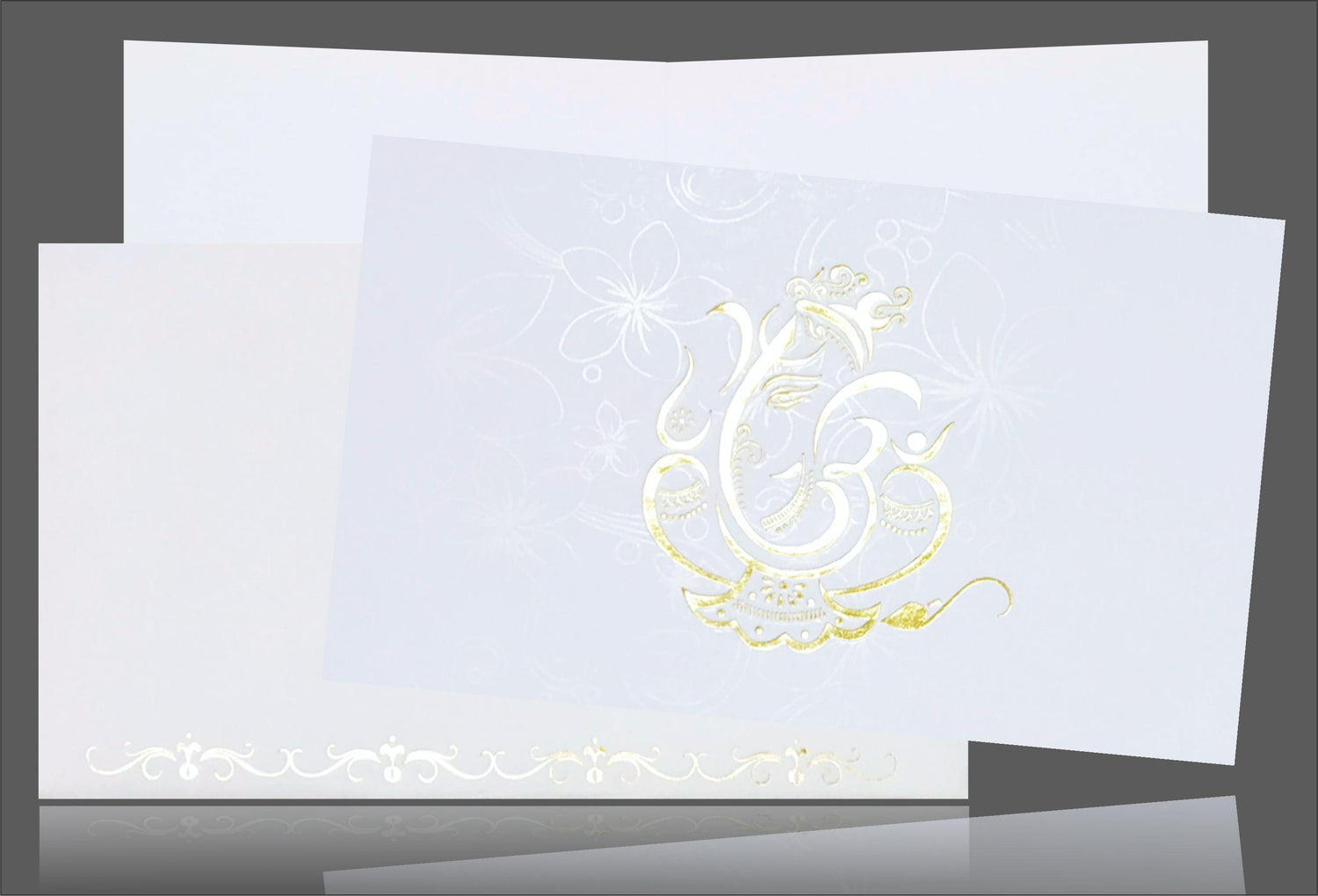 White Gold Ganesha Invitation Card-Knk2689