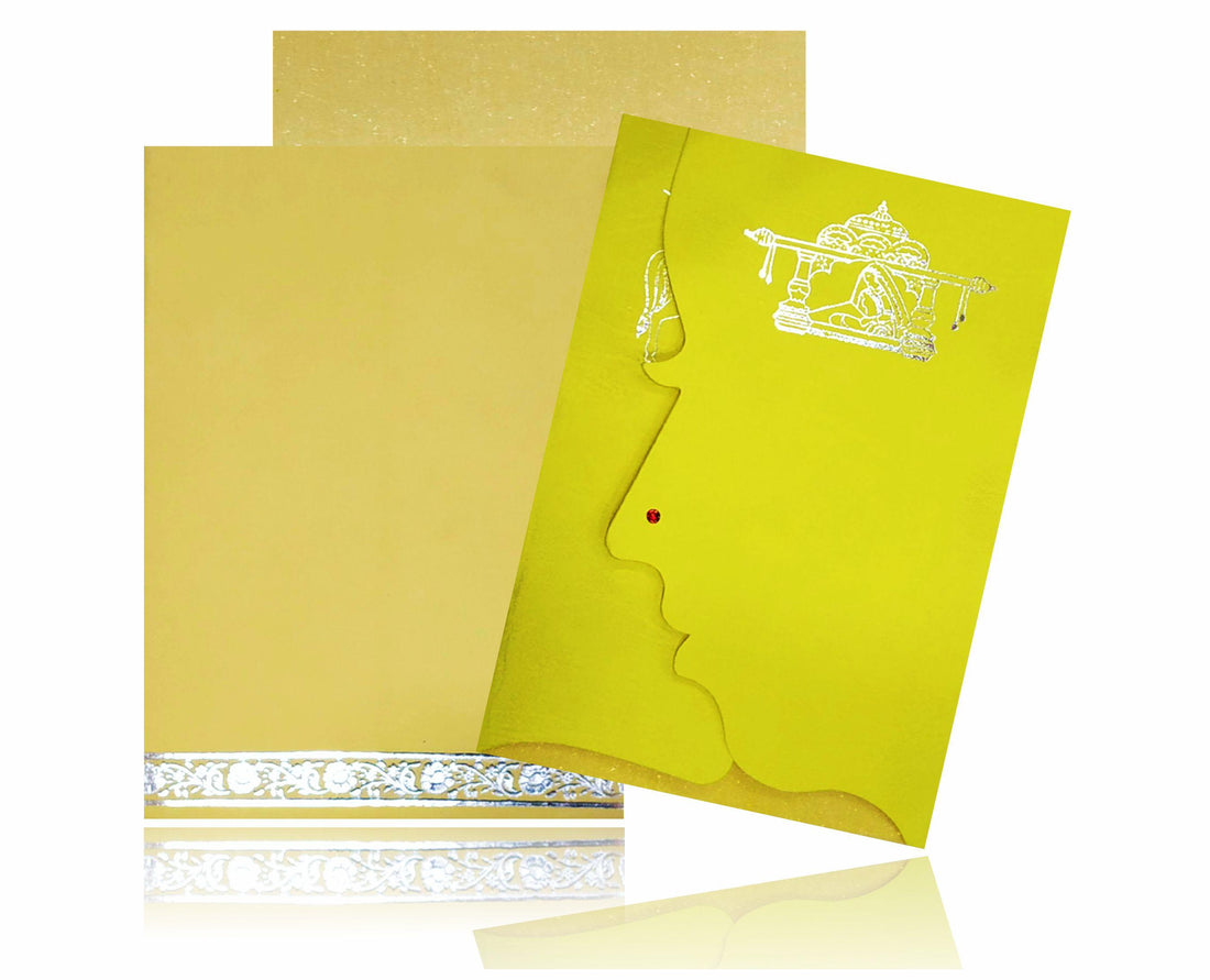 Elegant and attractive Cream envelope with silver dooli print on yellow cover invitation card! Buy now! &amp;