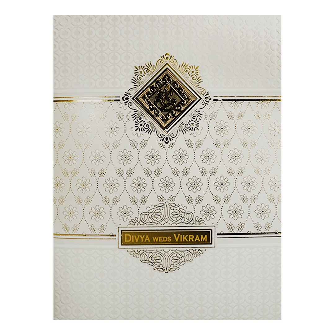 Classic White &amp; Gold Floral Wedding Card-KNJS2091