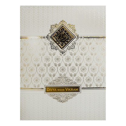 Classic White &amp; Gold Floral Wedding Card-KNJS2091