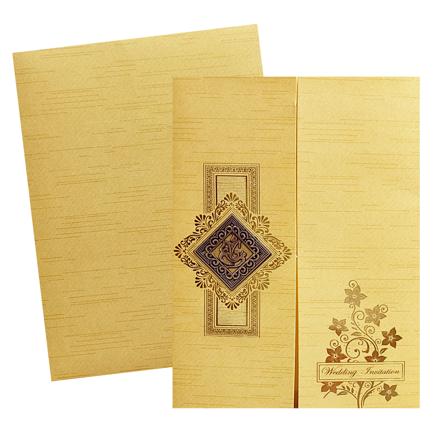 Metallic Gold Green Door Ganesha Wedding Card-King of Cards