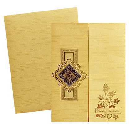 Metallic Gold Green Door Ganesha Wedding Card-King of Cards