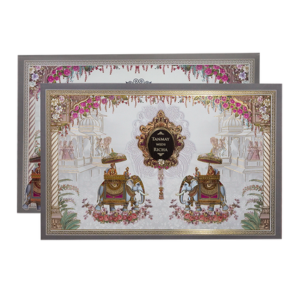 White Palace Elephant Padded Wedding Card-KSH72100