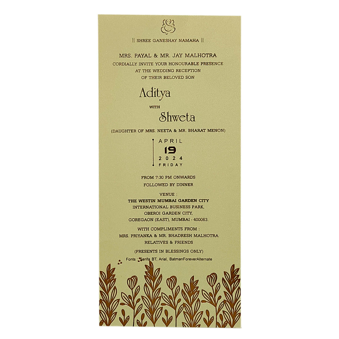 Grey Floral Foil Single Sheet Invitation Card-King of Cards