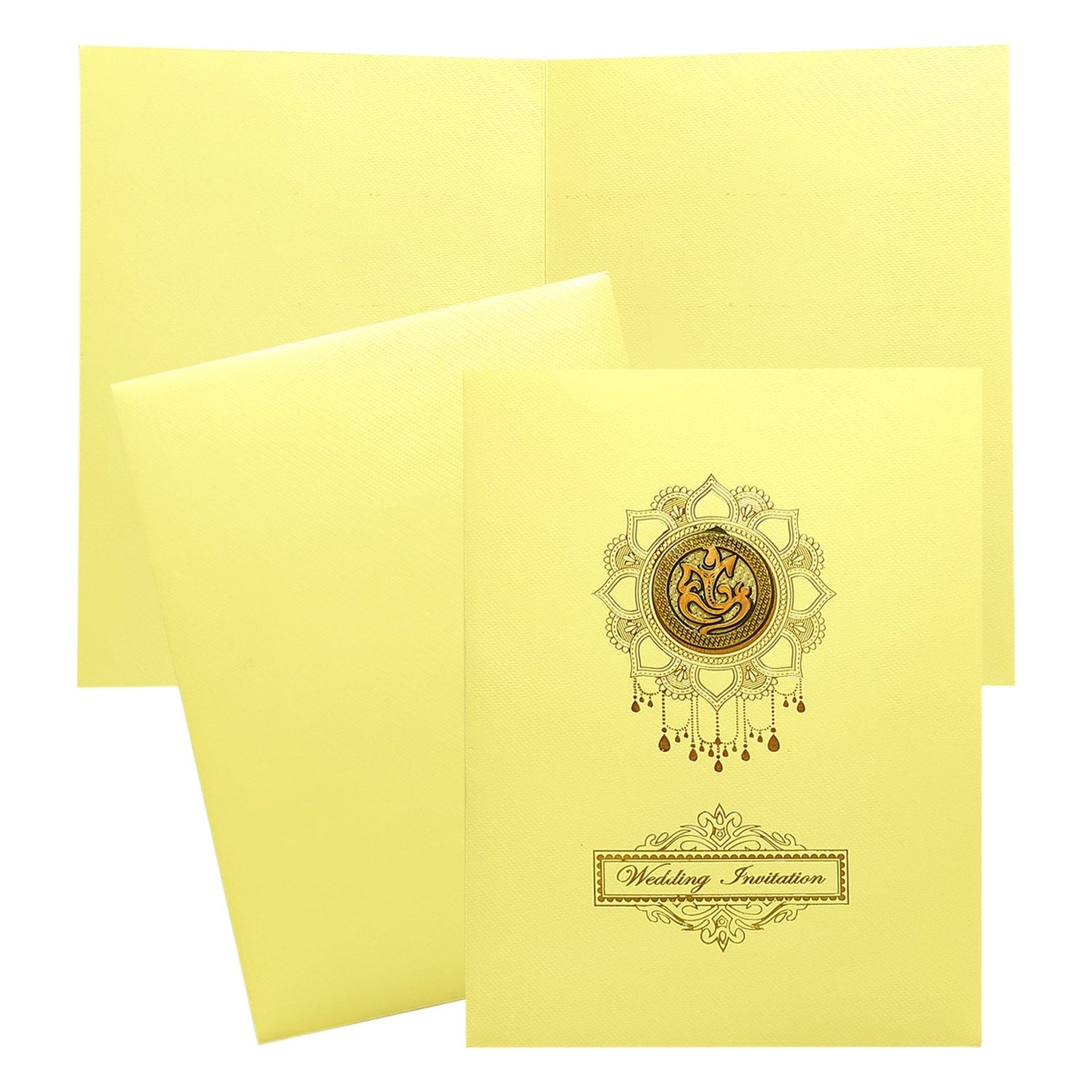 Cream Ganesha Wedding Card-KNK8703W