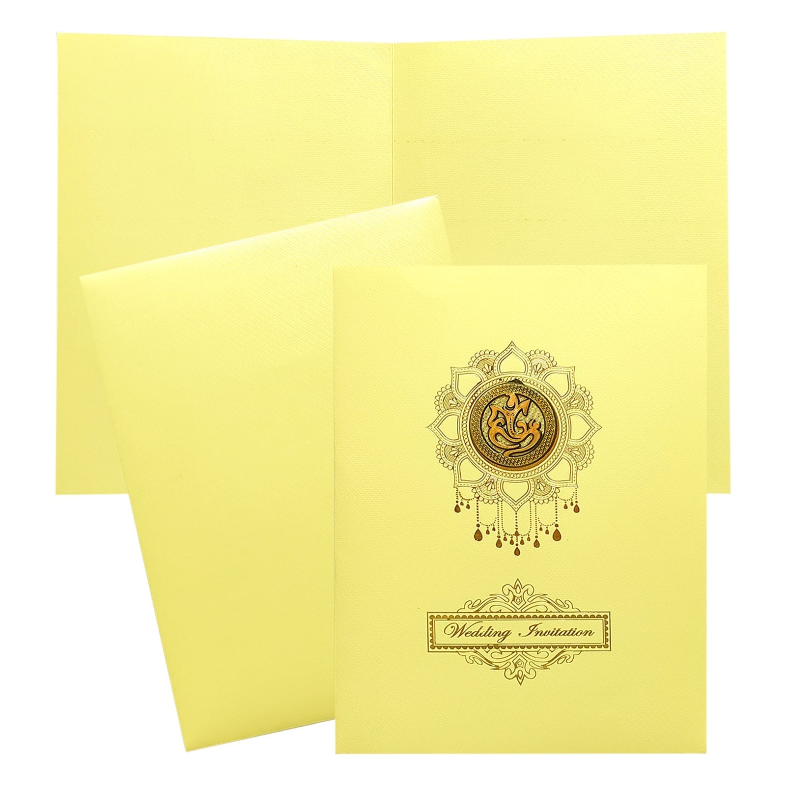 Cream Ganesha Wedding Card-KNK8703W