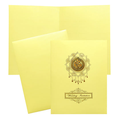 Cream Ganesha Wedding Card-KNK8703W