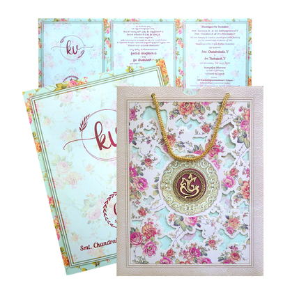 Cream Floral Laser Cut Bag Invitation Card-KNKQ8301