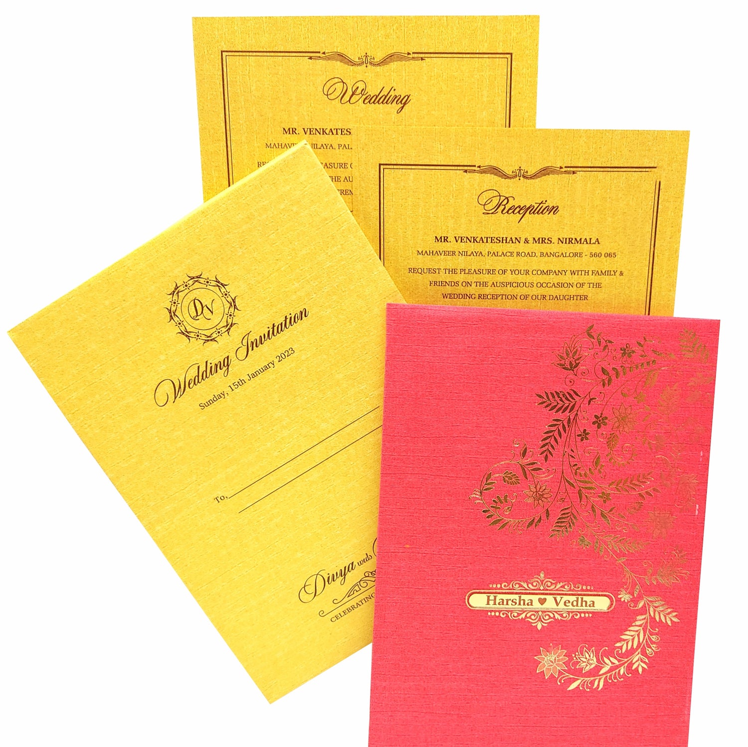 Red Padded Floral Wedding Card In Gold Foiling-KNPC9519R