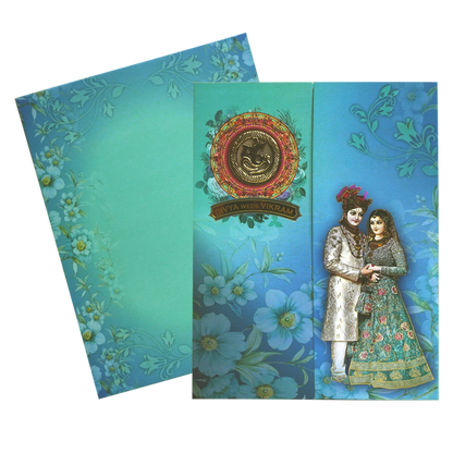 Dark Cyan Blue Wedding Card-KNKM8205