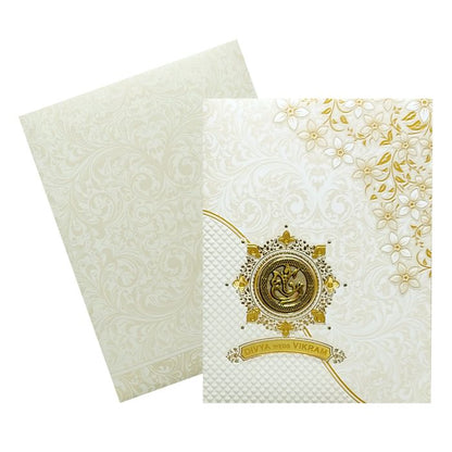 White Floral Design With Nameplate Invitation Card-King of Cards