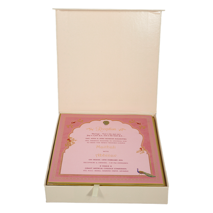 Pink Peacock Theme Wedding Invitation Box-KMMEX8370