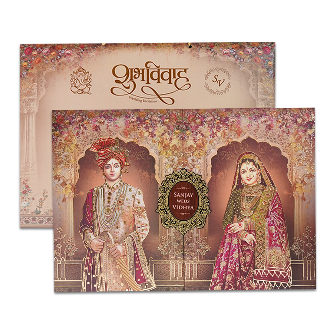 Brown Royal Couple Padded Wedding Card-KSH72190