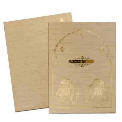 Gold Arch Elephant Wedding Card-KNRM7083C