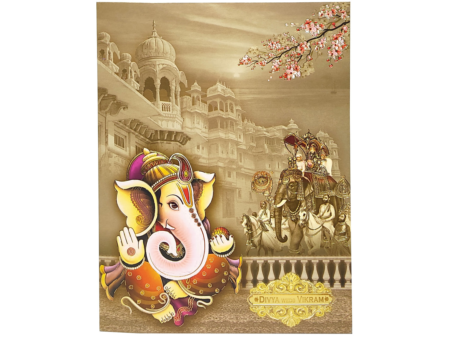 Rustic Green Jumbo Size With Royal Elephant Doli and Colourful Ganesha Wedding Card-KNKJ1093