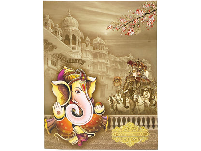 Rustic Green Jumbo Size With Royal Elephant Doli and Colourful Ganesha Wedding Card-KNKJ1093