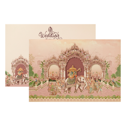 Pink Palace Elephant Padded Wedding Card-KSSC2470