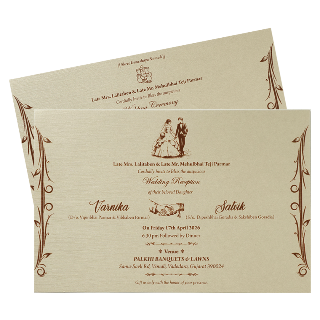 Buy Cream Gold Floral Padded Wedding Card