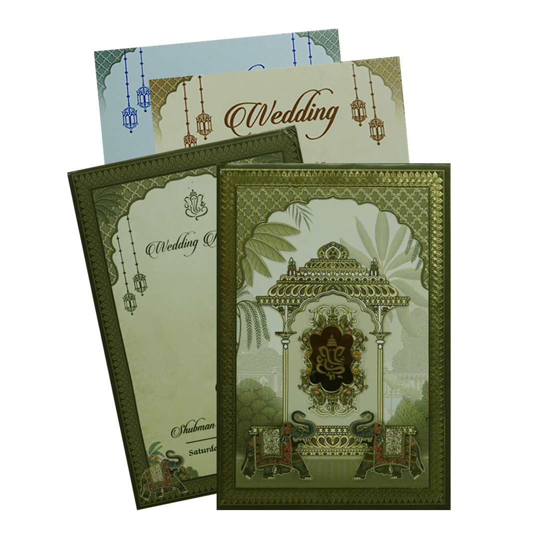Green Padded Marriage Invitation Card-KRB8300