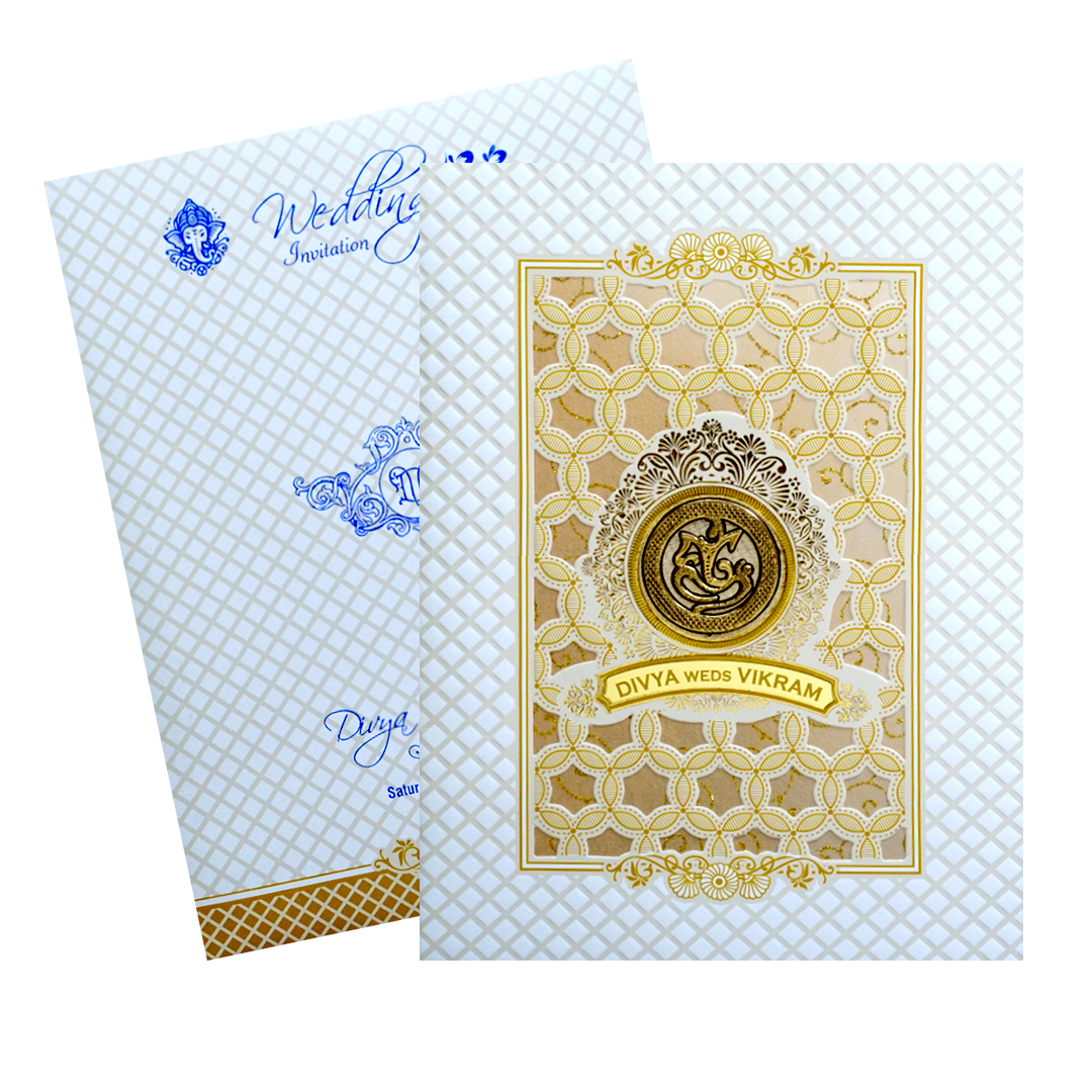 White Embossed Wedding Invitation Card-KNK7063W