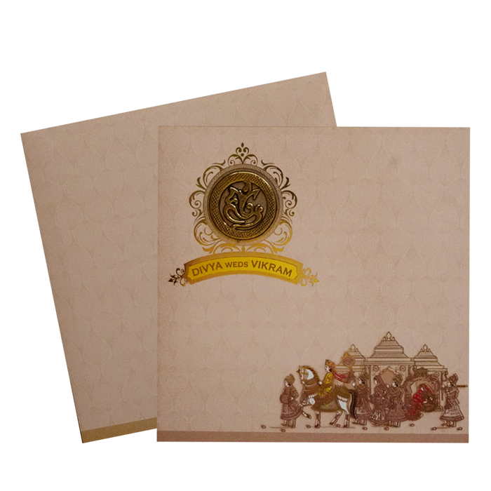 Coral Barat Theme Wedding Card-King of Cards