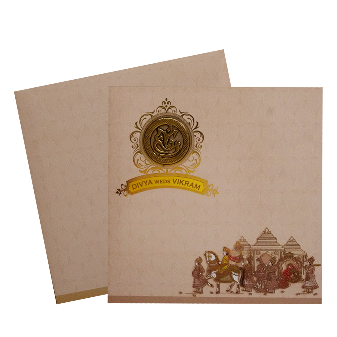 Coral Barat Theme Wedding Card-King of Cards