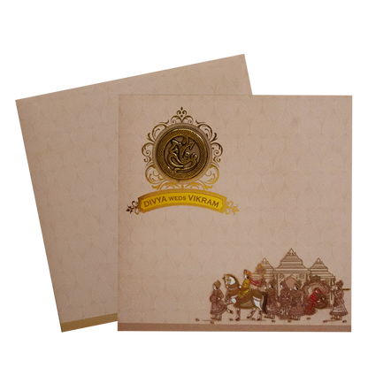 Coral Barat Theme Wedding Card-King of Cards