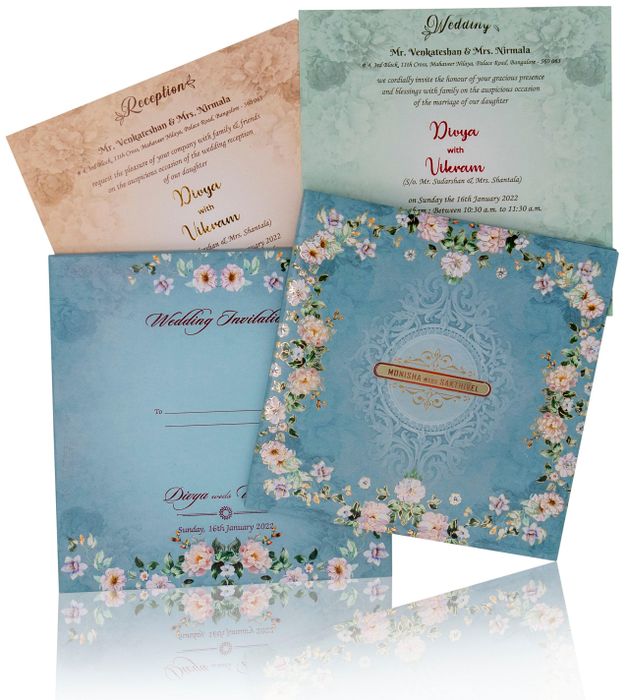 Blue Padded Premium Floral Design In Offset-KNPO5512B-King of Cards