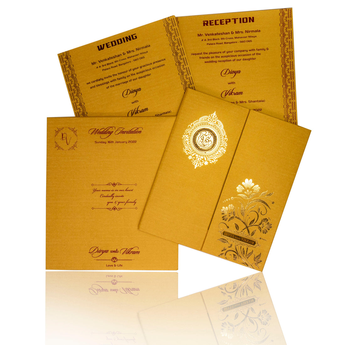 Gold Padded Open Door Floral In Gold Foiling-KNPS7503G