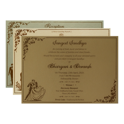 Cream Gold Floral Rectangular Padded Wedding Card-KSSC2390