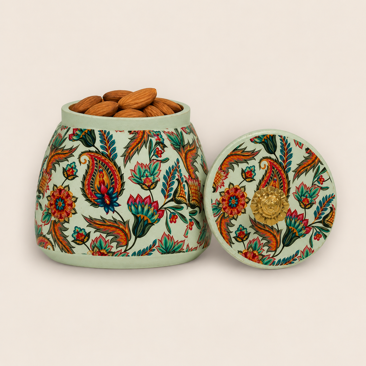 White Multicolour Floral Paisley Decorative Jar - KRAJ0070