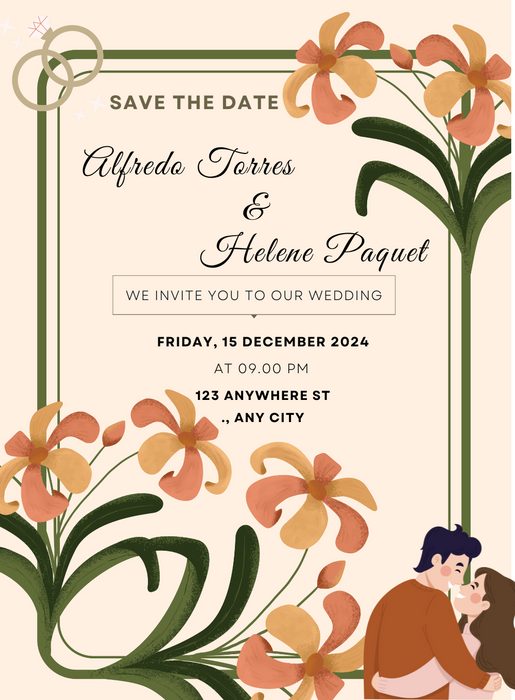 Floral Border Custom Wedding Invitations-AACUW008