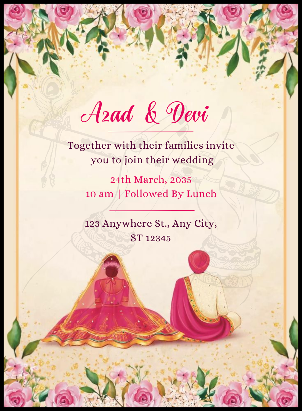 Floral Flute Gujarati Wedding Invitation&