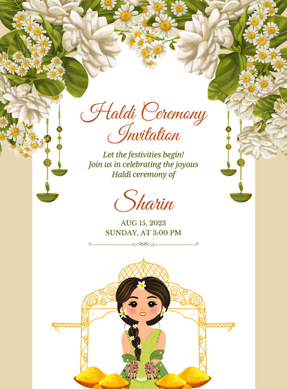 Floral Powder Haldi Ceremony Invitations-AAHCI033