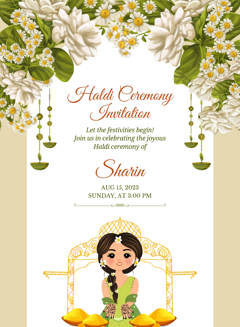 Floral Powder Haldi Ceremony Invitations-AAHCI033