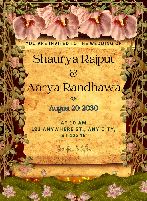 Floral Scroll Rajasthani Wedding Invitations-AARWI024