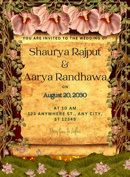 Floral Scroll Rajasthani Wedding Invitations-AARWI024
