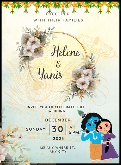 Floral Watercolor Gujarati Wedding Invitation&