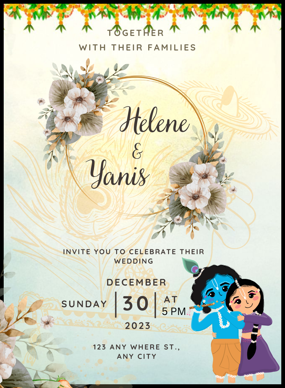 Floral Watercolor Gujarati Wedding Invitation&