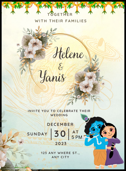 Floral Watercolor Gujarati Wedding Invitation&